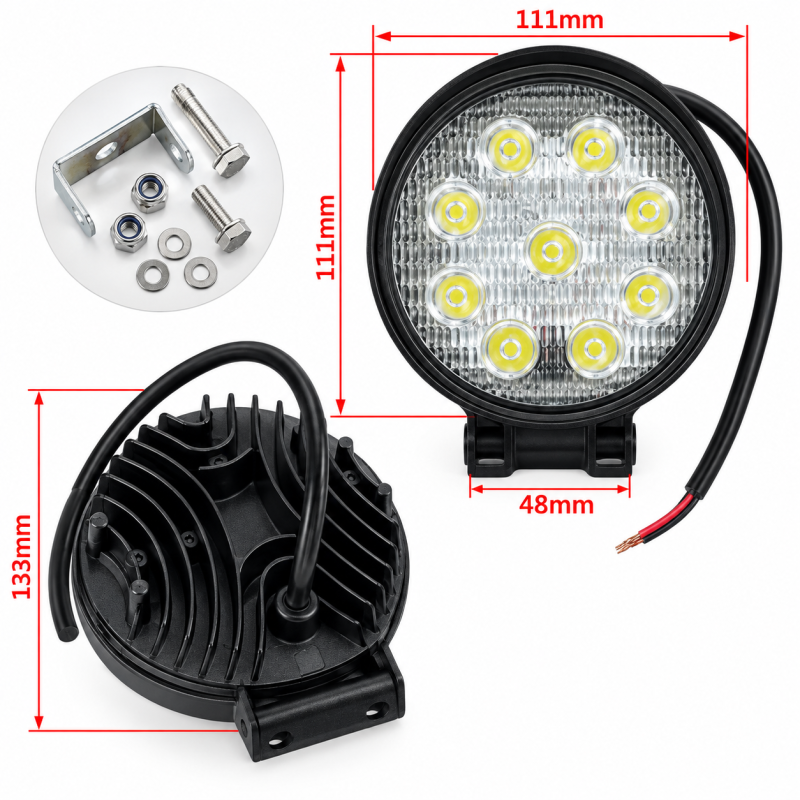 Светодиодная фара 9 диодов 12-80V (27W, LED lamp-50)