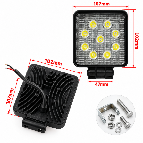 Светодиодная фара 9 диодов 12-80V (27W, LED lamp-50)