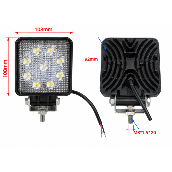 Светодиодная фара 9 диодов 12-80V (27W, LED lamp-50)