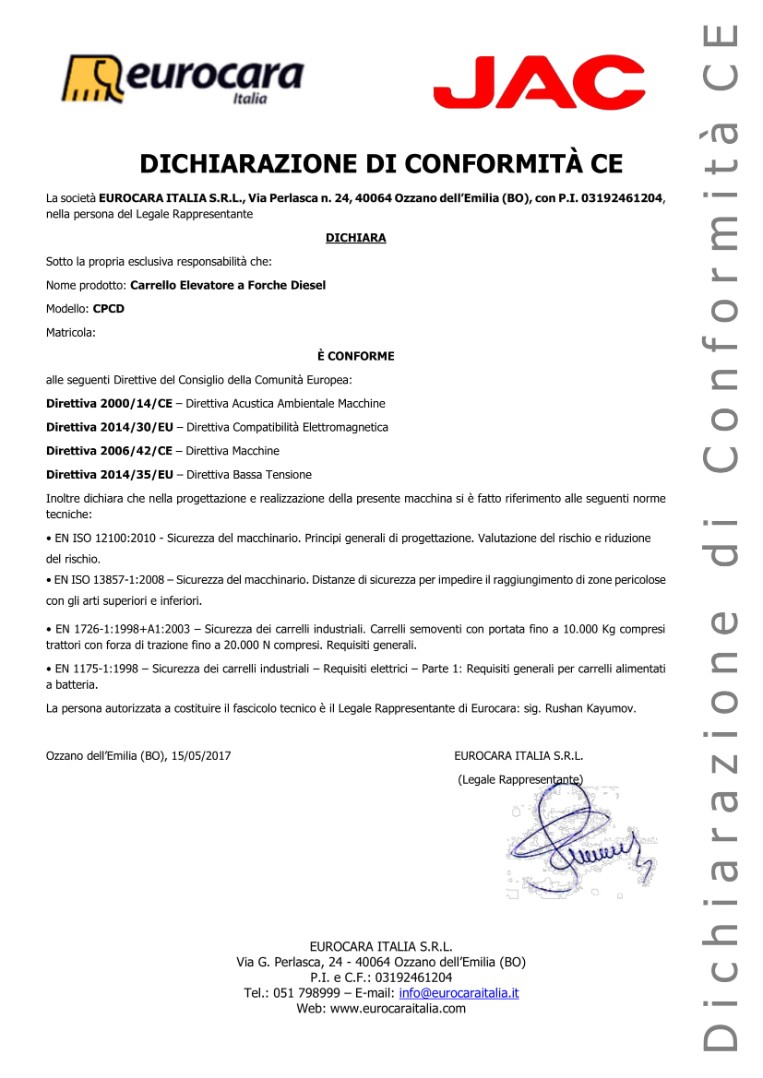 EN ISO12100, EN ISO 13857-1, EN 1726-1, EN 1175-1