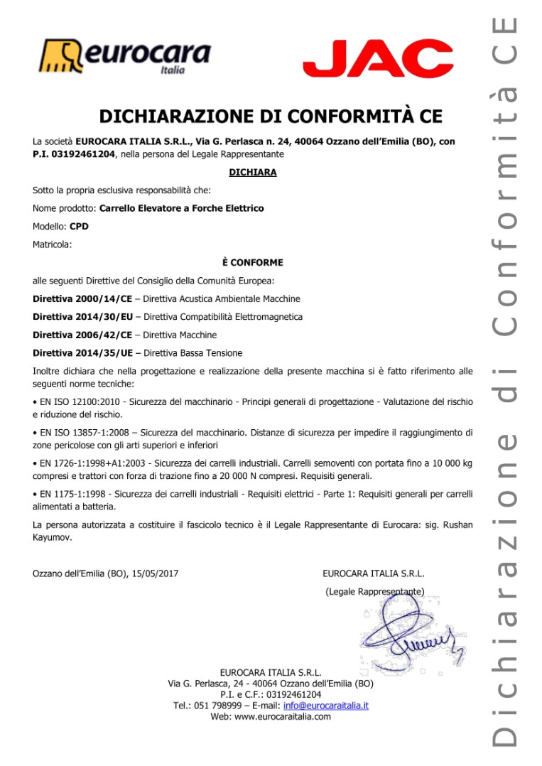EN ISO12100, EN ISO 13857-1, EN 1726-1, EN 1175-1